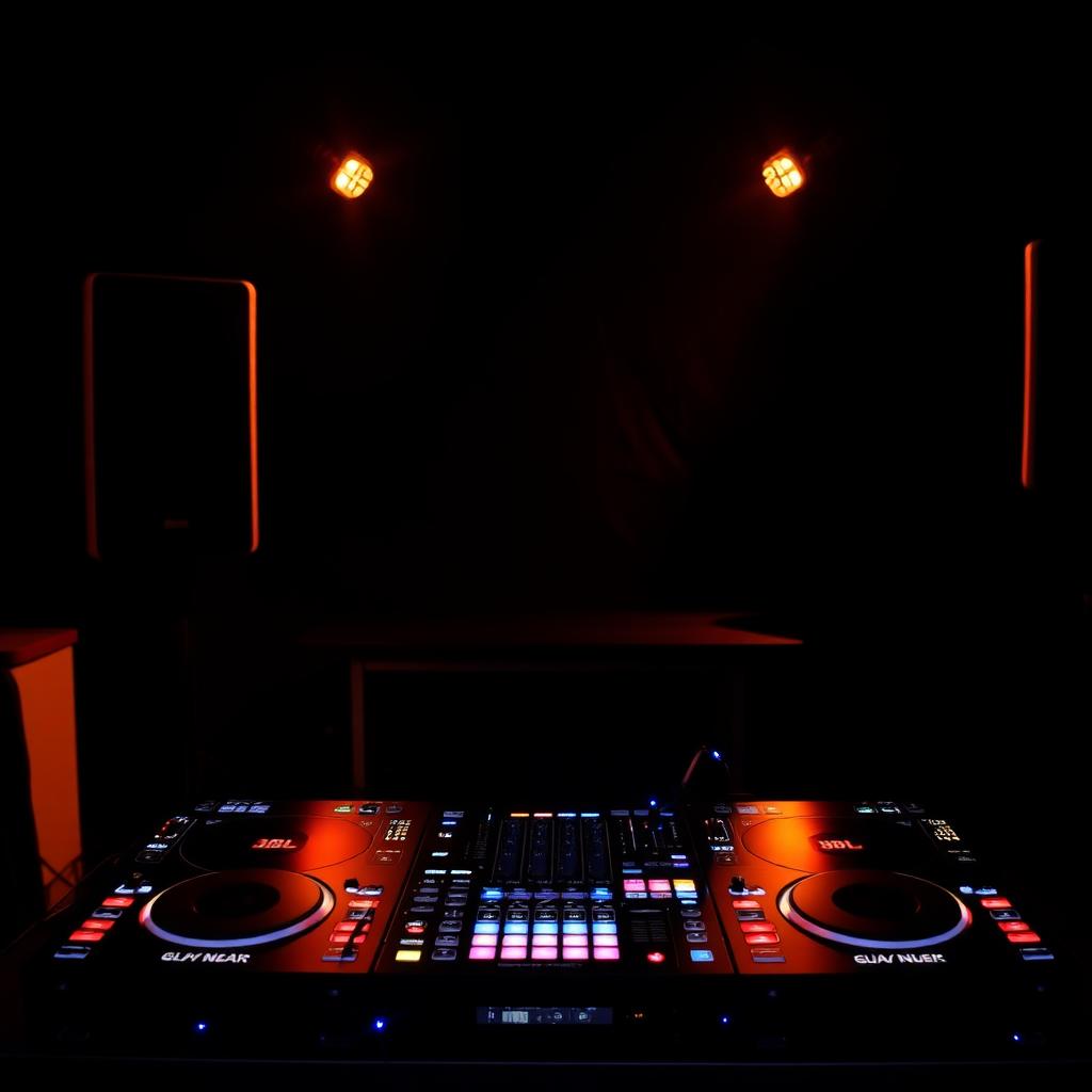 Cabina DJ con bocinas JBL